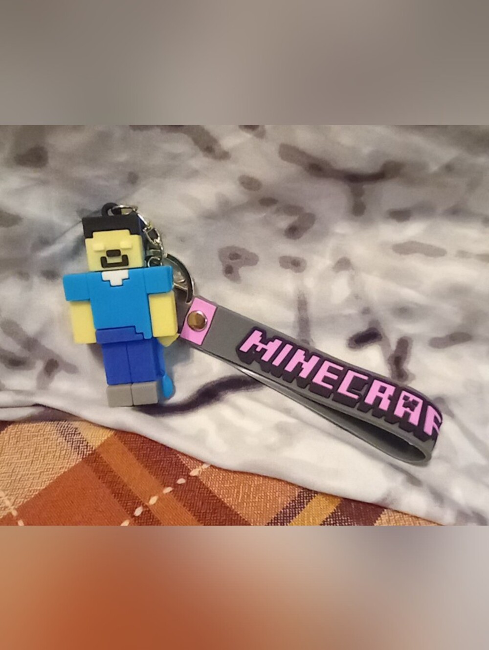 Minecraft Keychain Wrist Strap - Pink & Gray